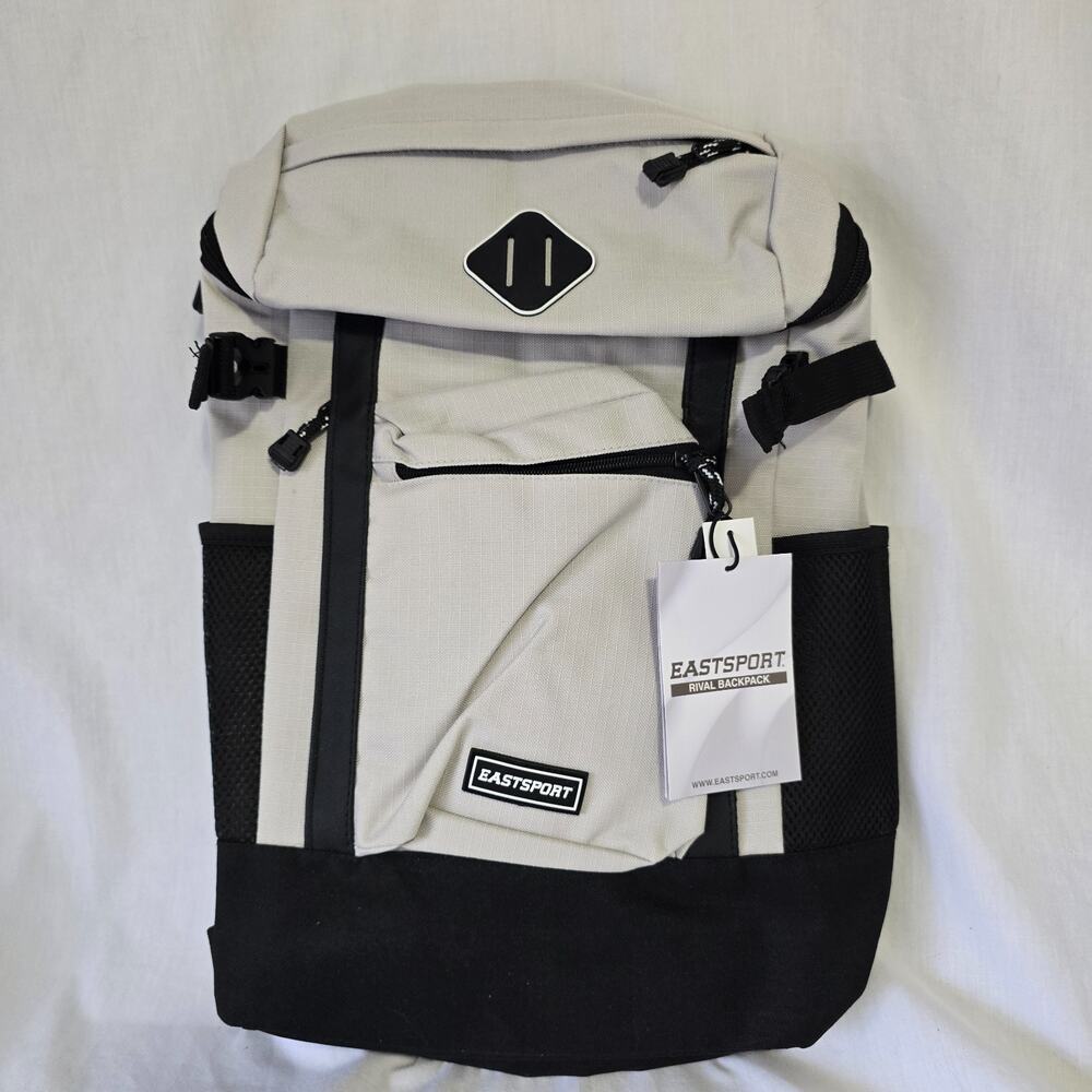 Eastsport Rival Backpack Beige Black Up to 17" Laptop 18.5" x 11.25" x 6.25" NWT